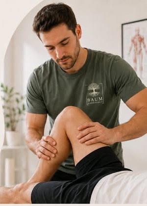Kinesiólogo tratando una lesión de rodilla en BAUM Kinesiología